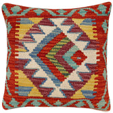 handmade Traditional Pillow Rust Blue Hand-Woven SQUARE 100% WOOL Hand woven turkish pillow2' x 2'